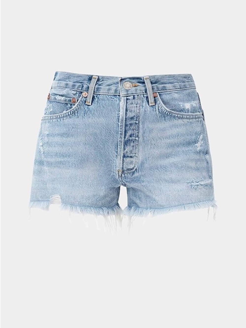 Agolde Parker Light Blue Frayed Hem Denim Shorts